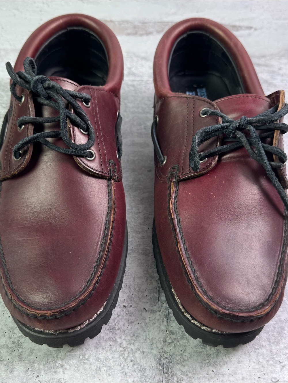 Timberland Custom 3-Eye Lug Handsewn Boat Shoes Burgundy Leather Men's 12 W/L